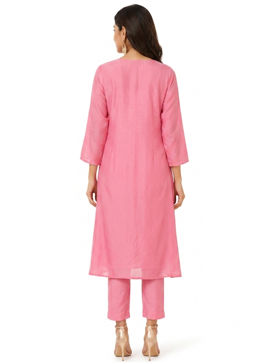DH164P-Pink Mul Chanderi Kurta Set