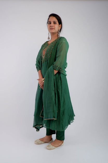 DH215-Emerald Green Anarkali Set with Intricate Embellishments