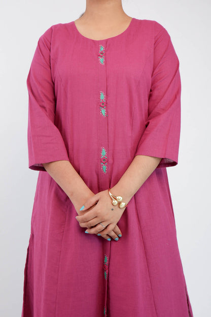 DH207-Solid Magenta Straight Kurta with Matching Pants