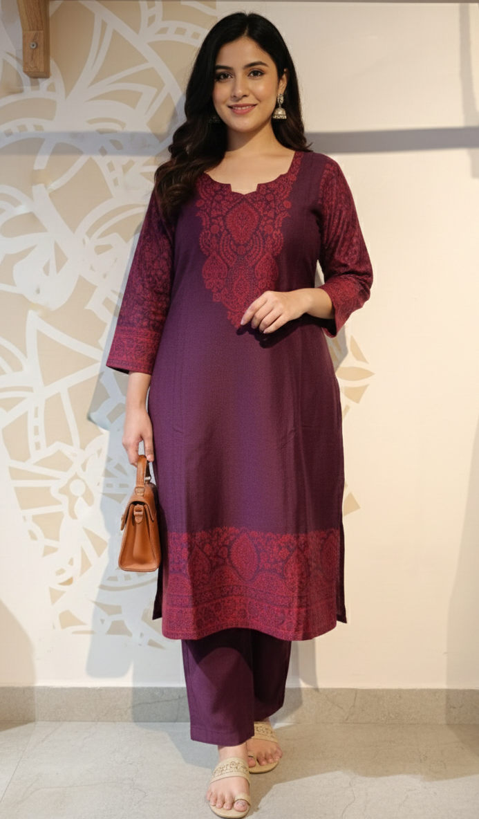 DH276-Hand-Embroidered Maroon Choga Kurta Set