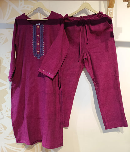 DH267-Warm Purple Woollen Kurta Set