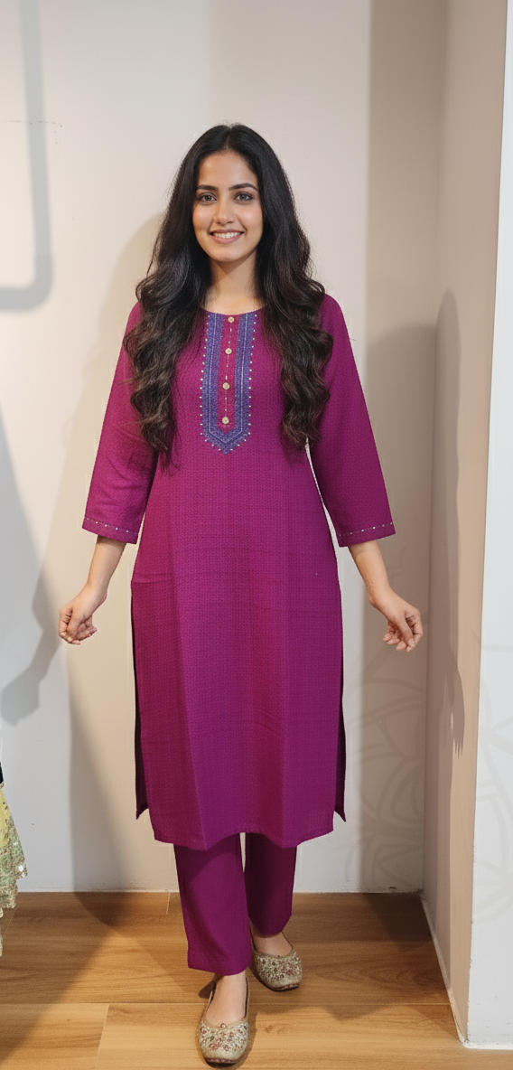 DH267-Warm Purple Woollen Kurta Set