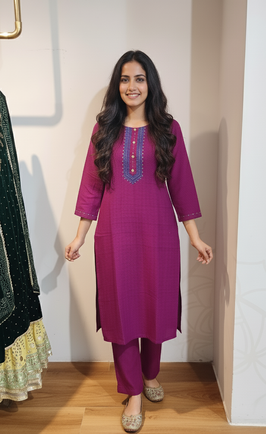 DH267-Warm Purple Woollen Kurta Set