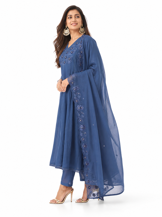 DH133B-Regal Teal Embroidered Kurta Set