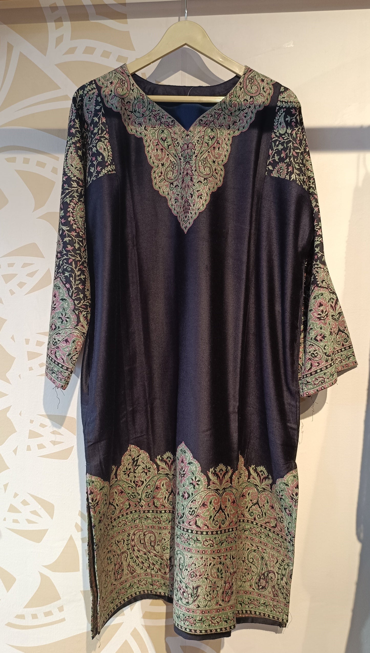 DH272-Black Kashmiri Pheran with Tilla Embroidery & V Neckline