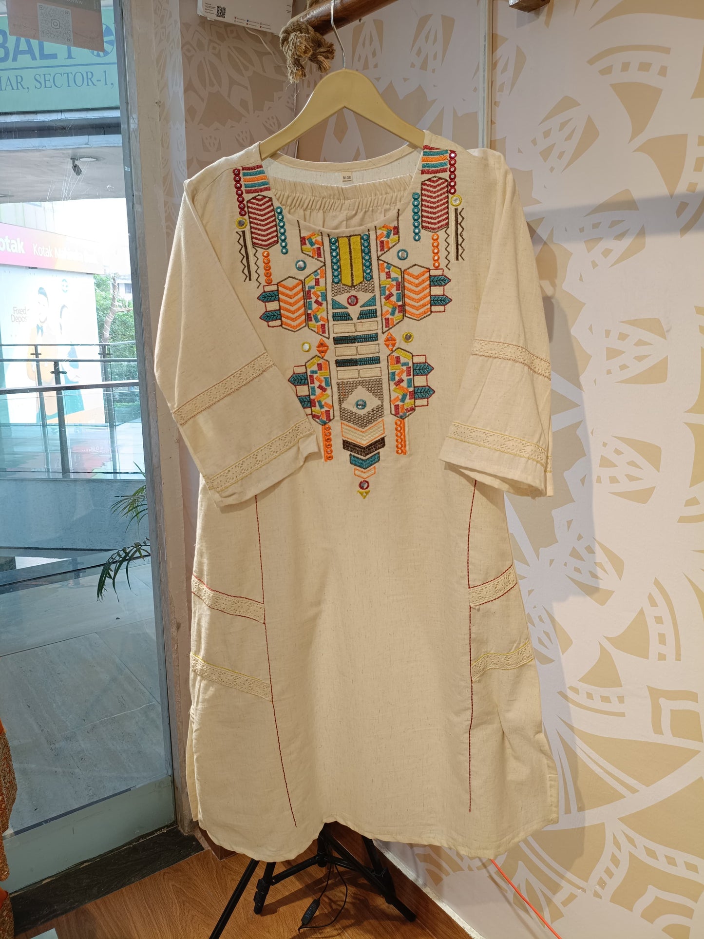 DH121-W-Khadi Cotton Embroidered Kurta Set - Dharini's Store