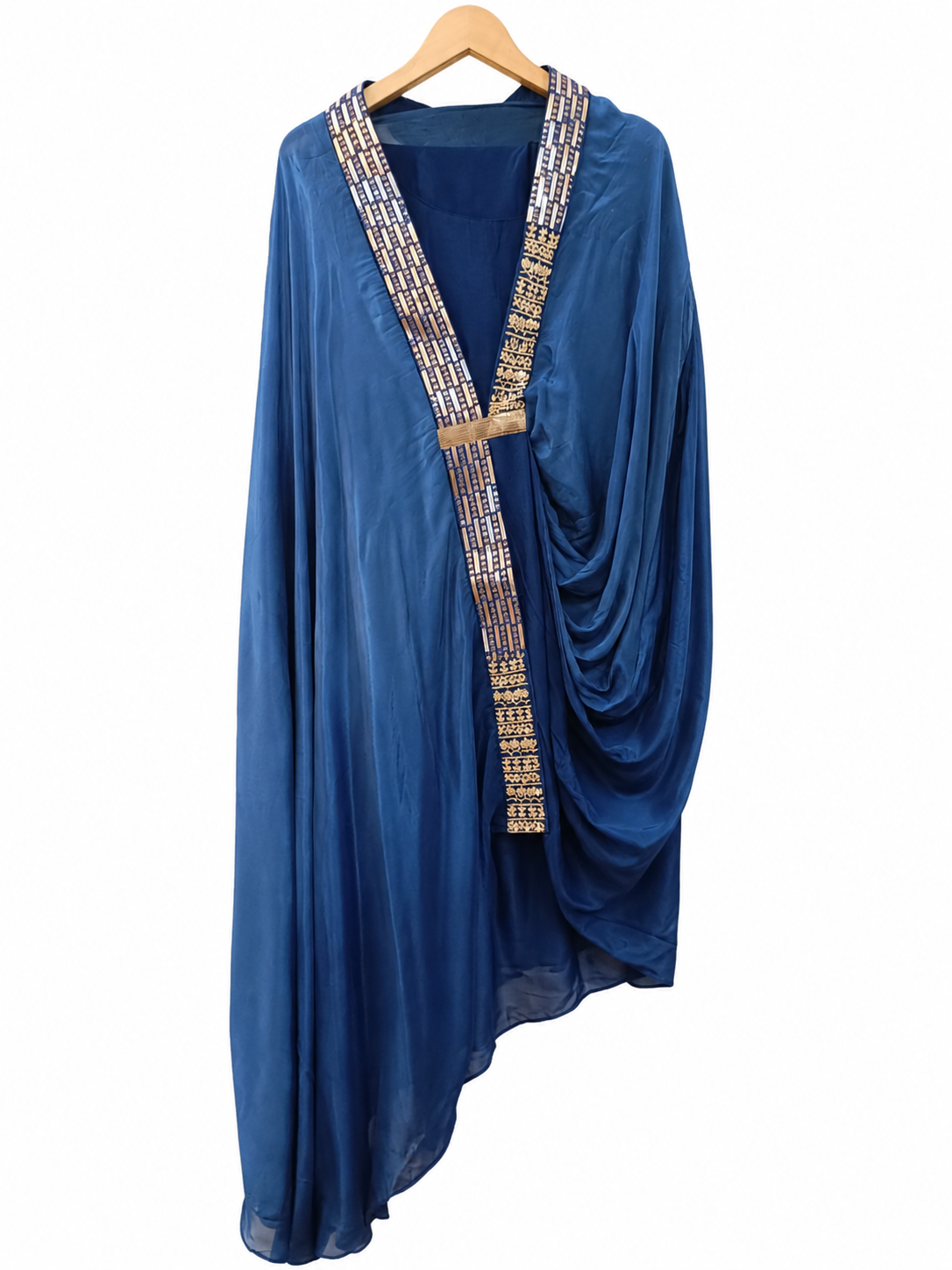 DH328-Navy Blue Indo-Western Co-Ord Set with Drape & Palazzo