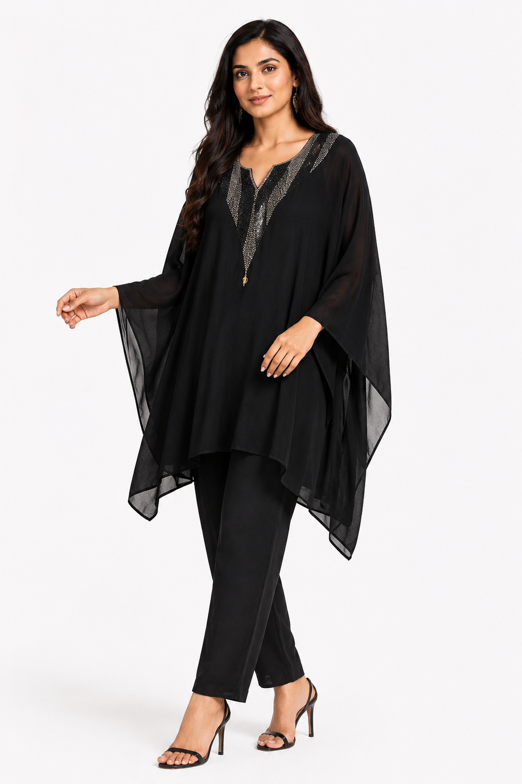 DH329-Black Kaftan Style Co-Ord Set Two Piece Ethnic Fusion Wear