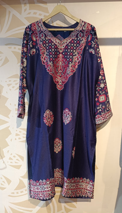 DH274-Kashmiri Pheran Kurti with Embroidered V-Cut Neckline