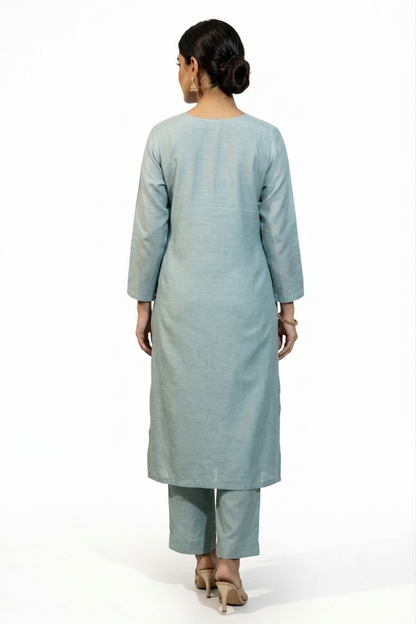 DH216-Pastel Teal With Delicate Floral embroidery