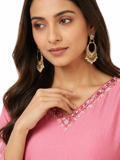 DH164P-Pink Mul Chanderi Kurta Set