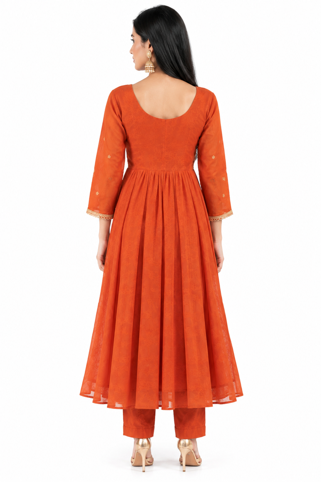 DH138- Radiant Rust Orange Mul Chanderi Suit