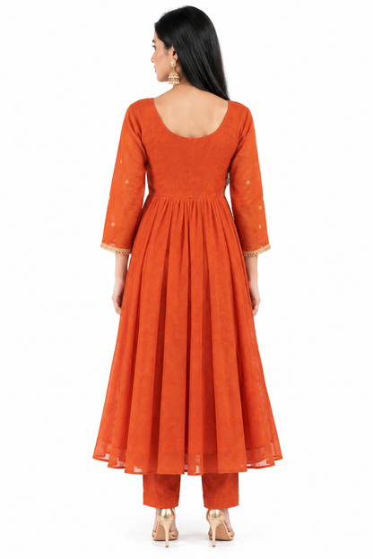 DH138- Radiant Rust Orange Mul Chanderi Suit