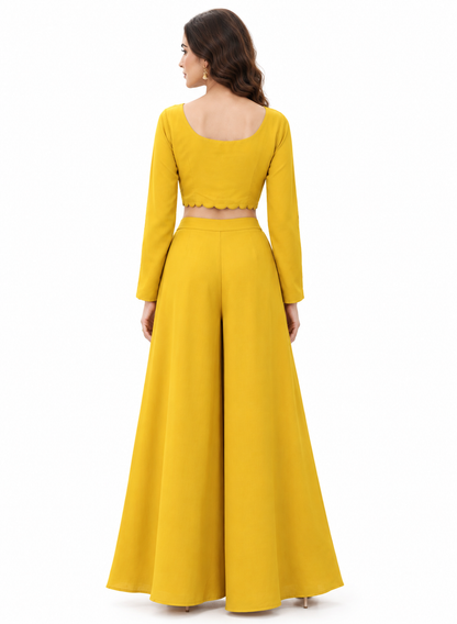 DH118Y-Yellow Palazzo Suit with Embroidered Jacket