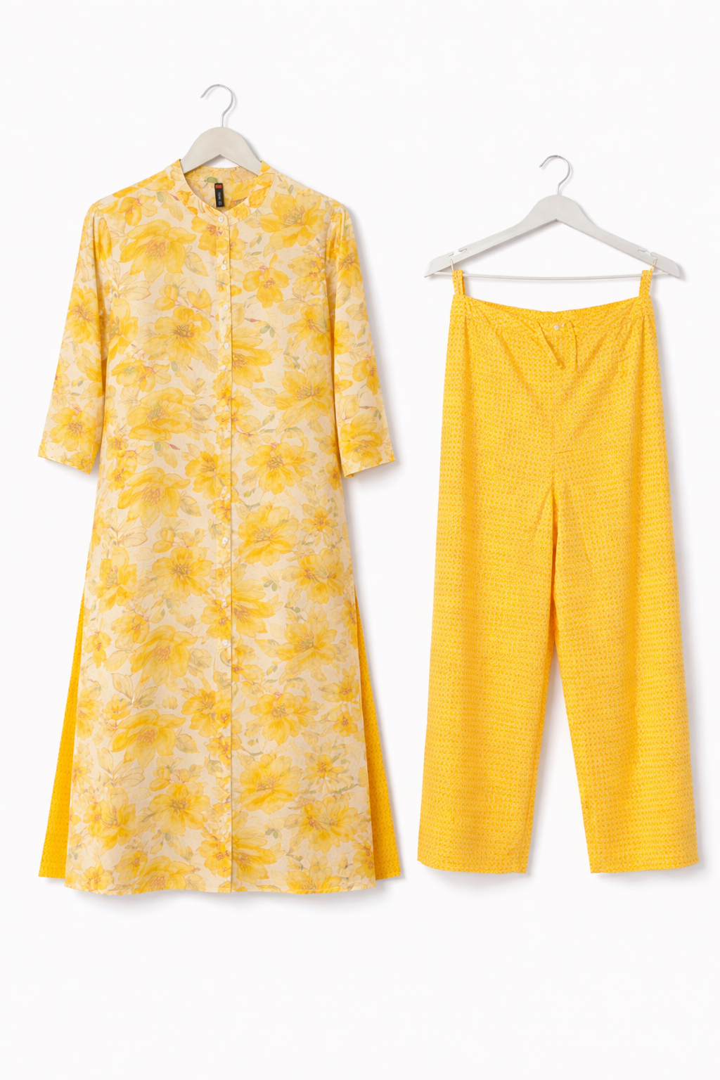 DH316-Chic Yellow Floral Printed Kurta Set with Straight Pants