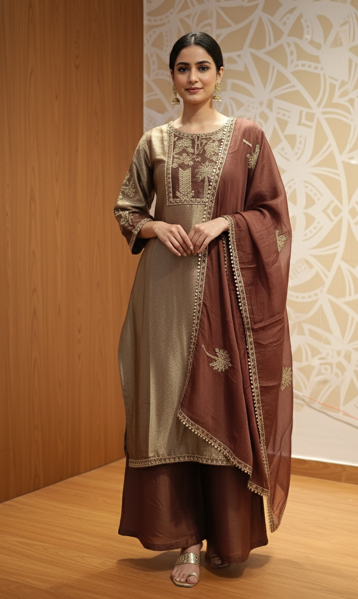 DH262-Vintage Brown & Gold Royal Suit