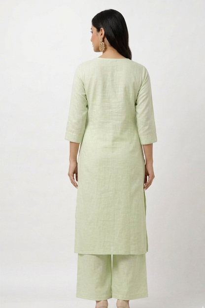 DH311-Graceful Pastel Green Floral Kurta Set with Printed Dupatta
