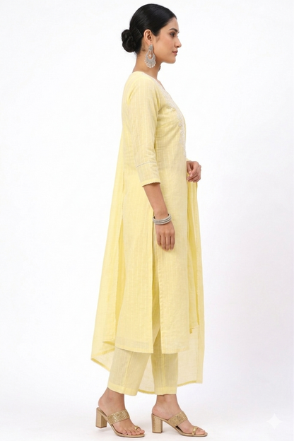 DH314-Graceful Pastel Yellow Embroidered Kurta Set with Dupatta