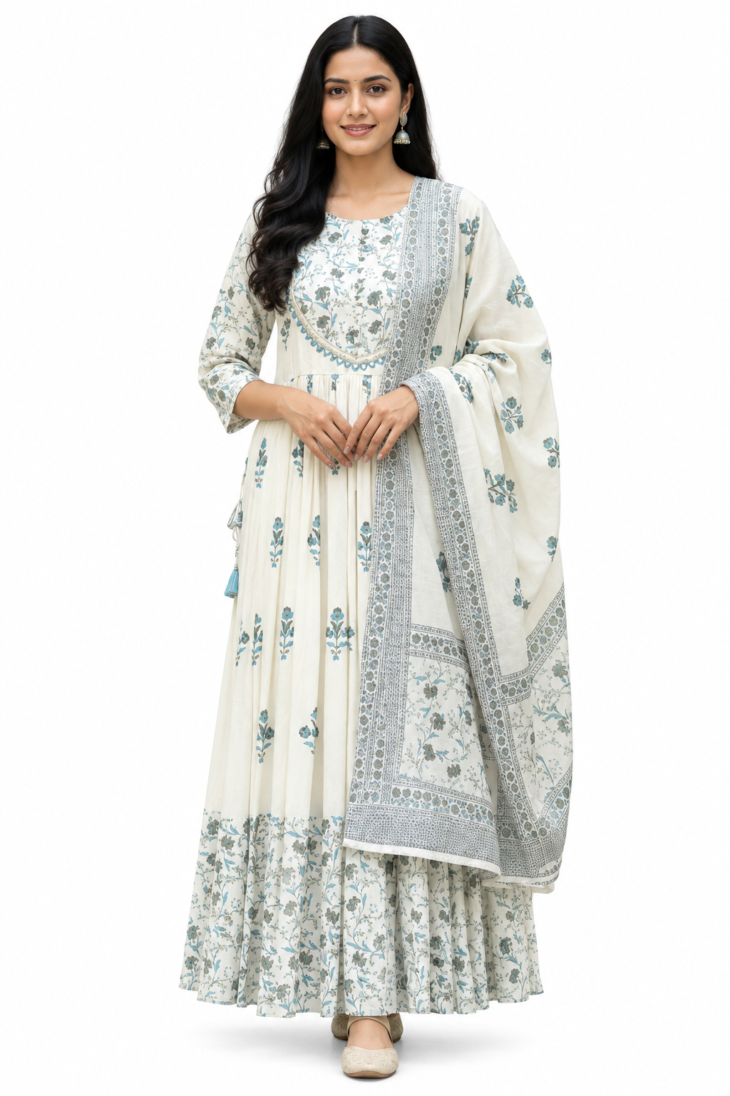 DH128W-Elegant Cream Floral Print Set