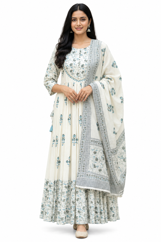 DH128W-Elegant Cream Floral Print Set