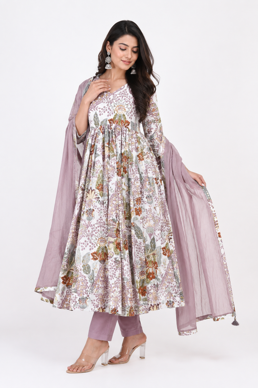 DH185- Charming Floral Printed Cotton Suit Set