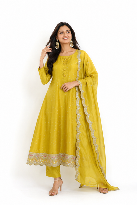 DH232-Lime Yellow Suit with Gota Patti Lace Detailing