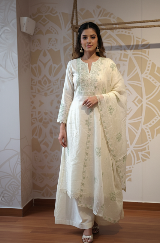 DH246-Timeless White Chikankari Embroidered Suit