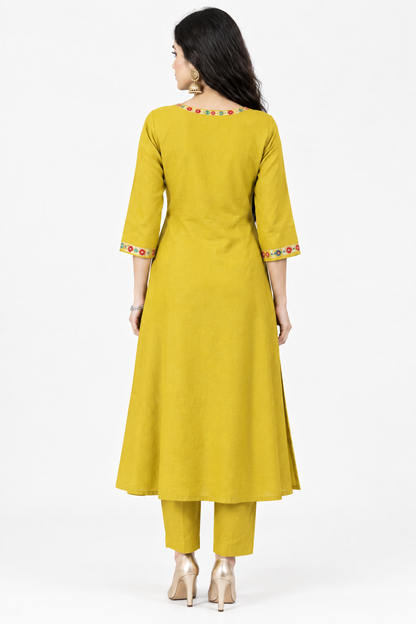 DH181G-Elegant Mul Chanderi Suit with Hand Embroidered Neckline