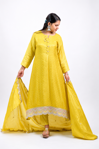 DH232-Lime Yellow Suit with Gota Patti Lace Detailing