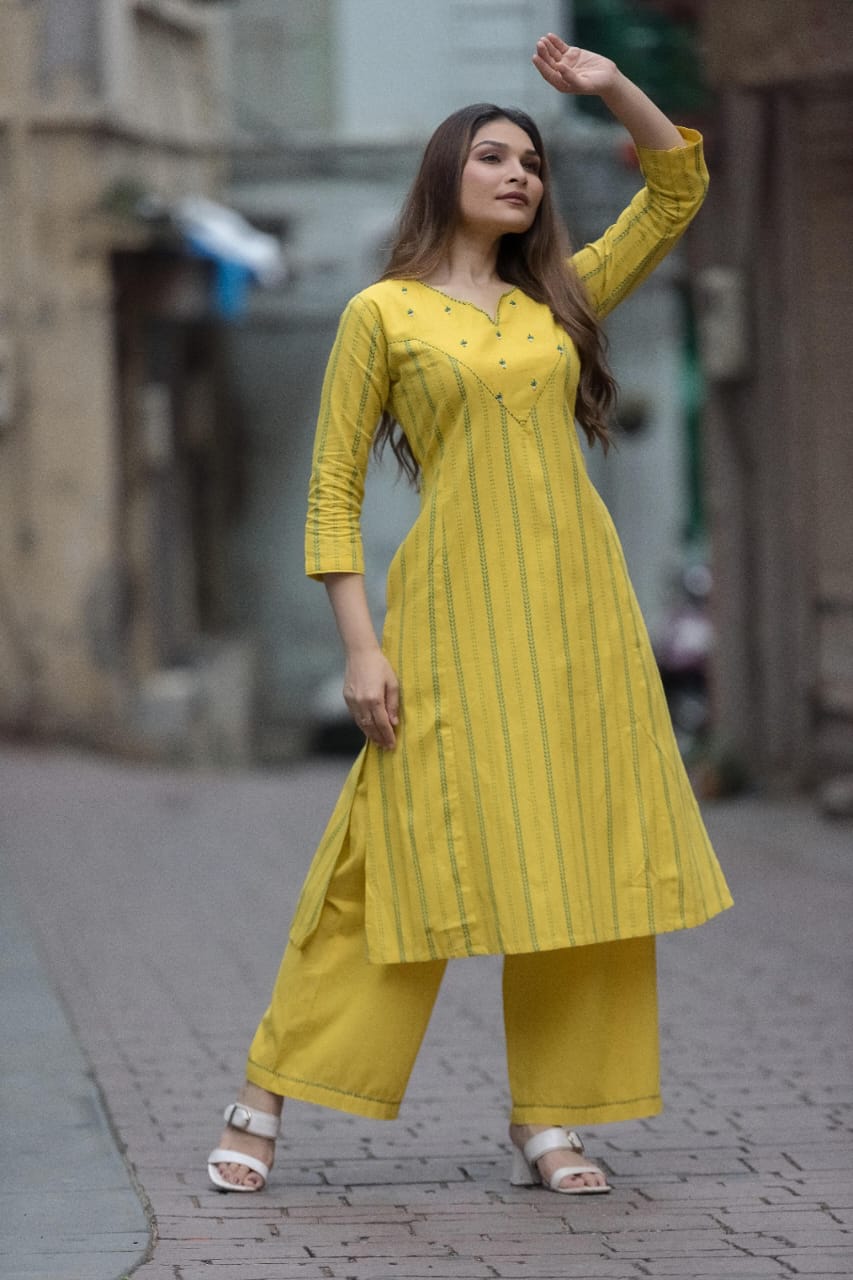 DH209-Yellow Three Piece Kurta Set