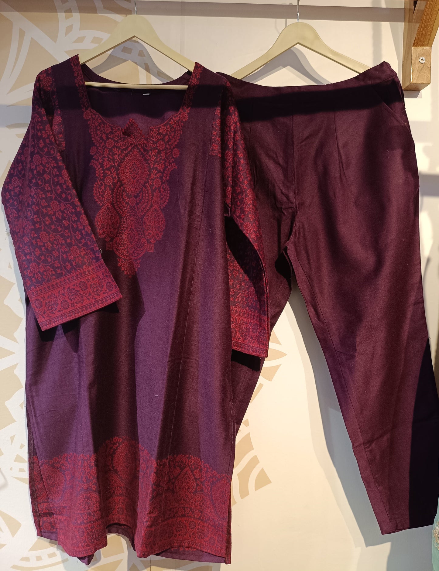 DH276-Hand-Embroidered Maroon Choga Kurta Set
