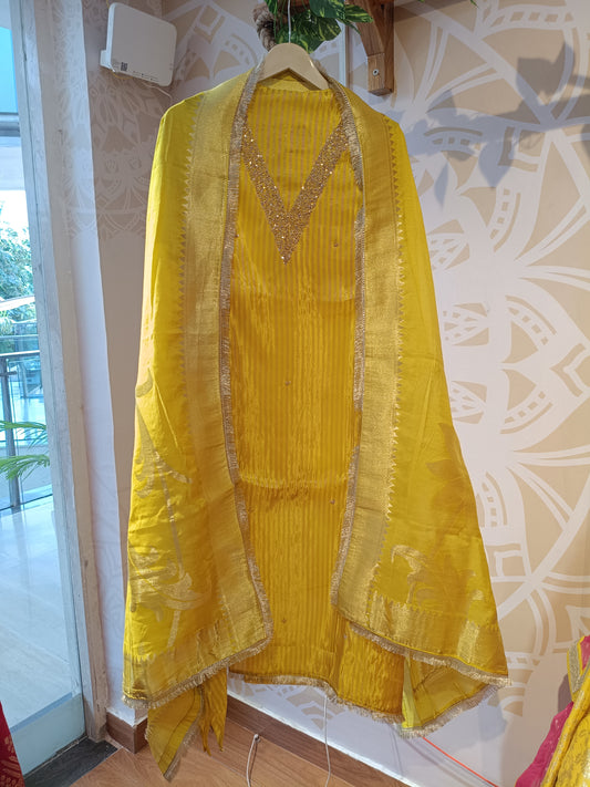 DH224-Sunshine Elegance – Yellow Ethnic Suit with Golden Detailing
