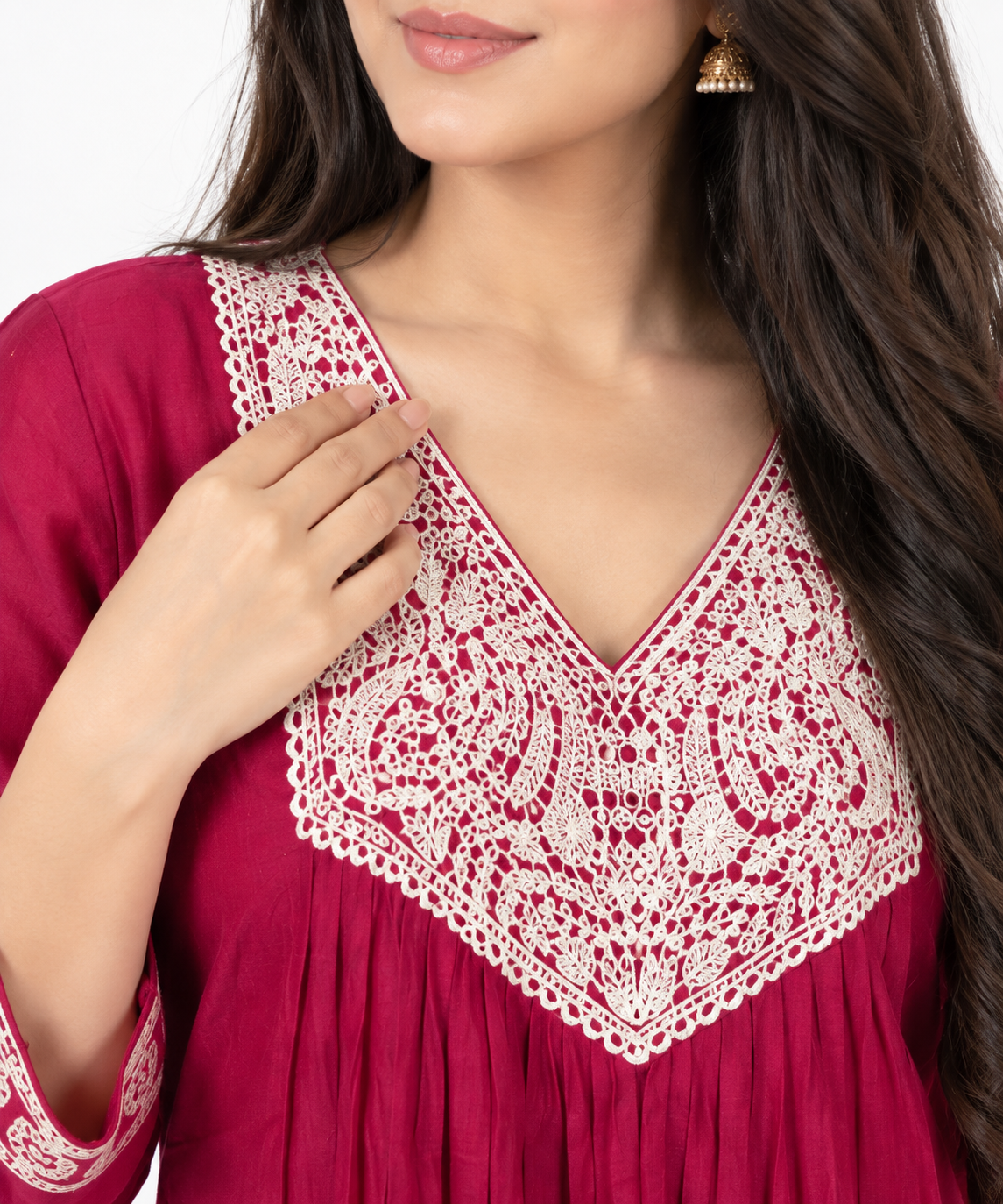 DH182-Crimson Red Embroidered Anarkali Set