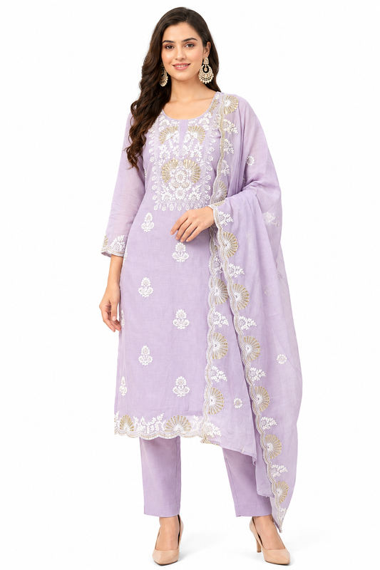 DH338-Women’s 3 Piece Lilac Suit with Embroidery