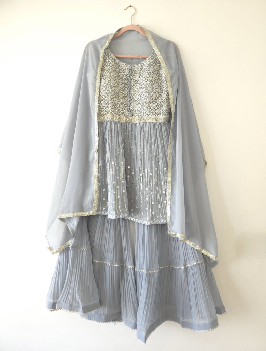 DH135G-Grey Embellished Gharara Suit