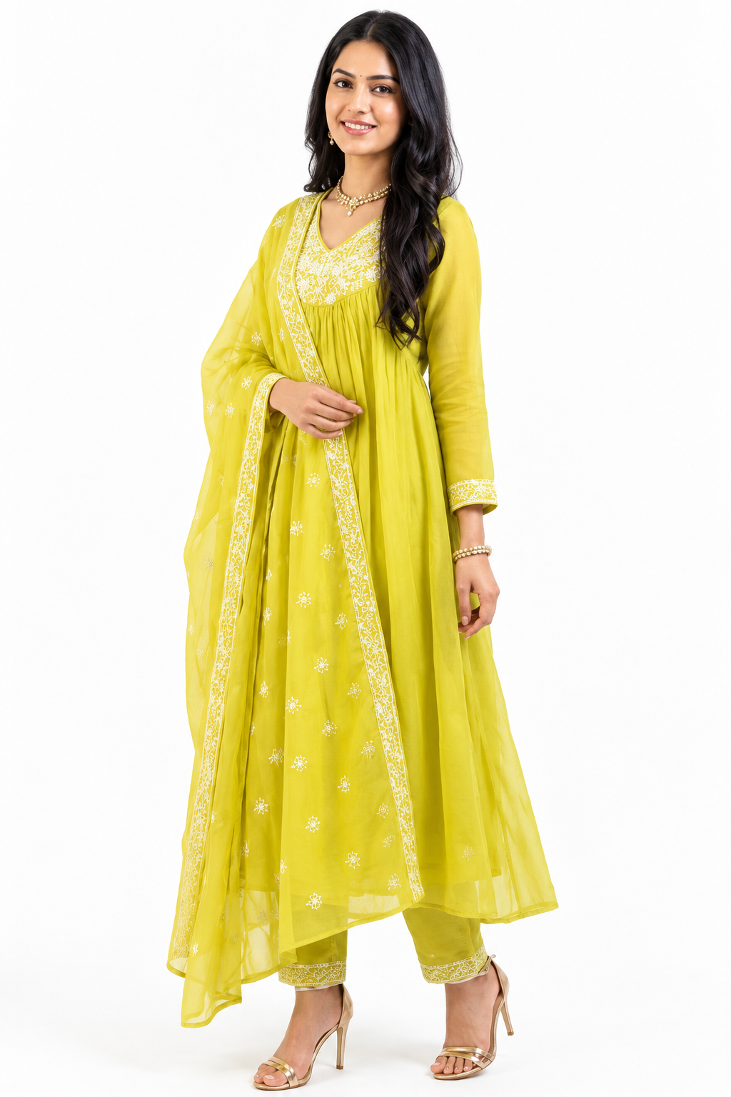 DH180G-Lime Green Embroidered A line Set