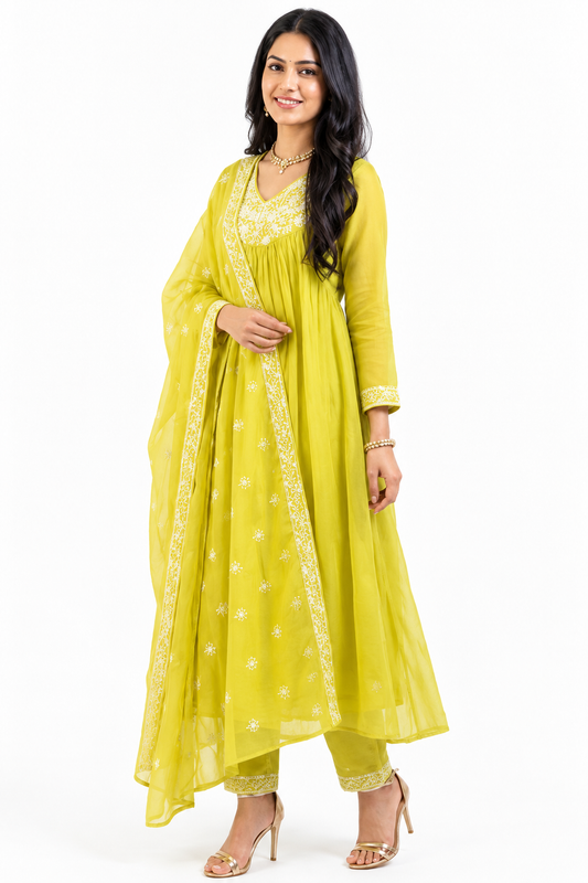 DH180G-Lime Green Embroidered A line Set