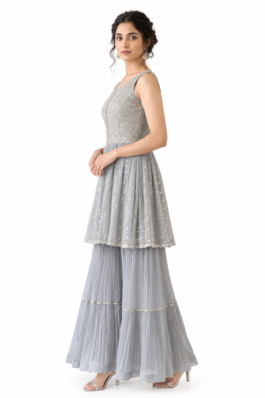 DH135G-Grey Embellished Gharara Suit