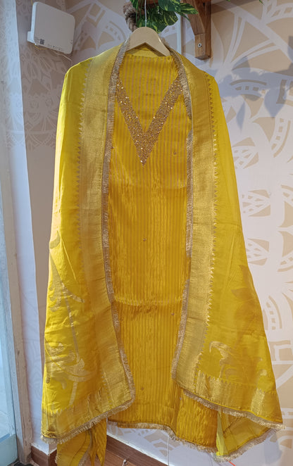 DH224-Sunshine Elegance – Yellow Ethnic Suit with Golden Detailing