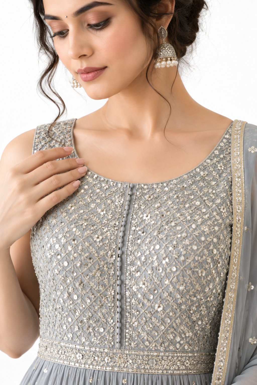 DH135G-Grey Embellished Gharara Suit