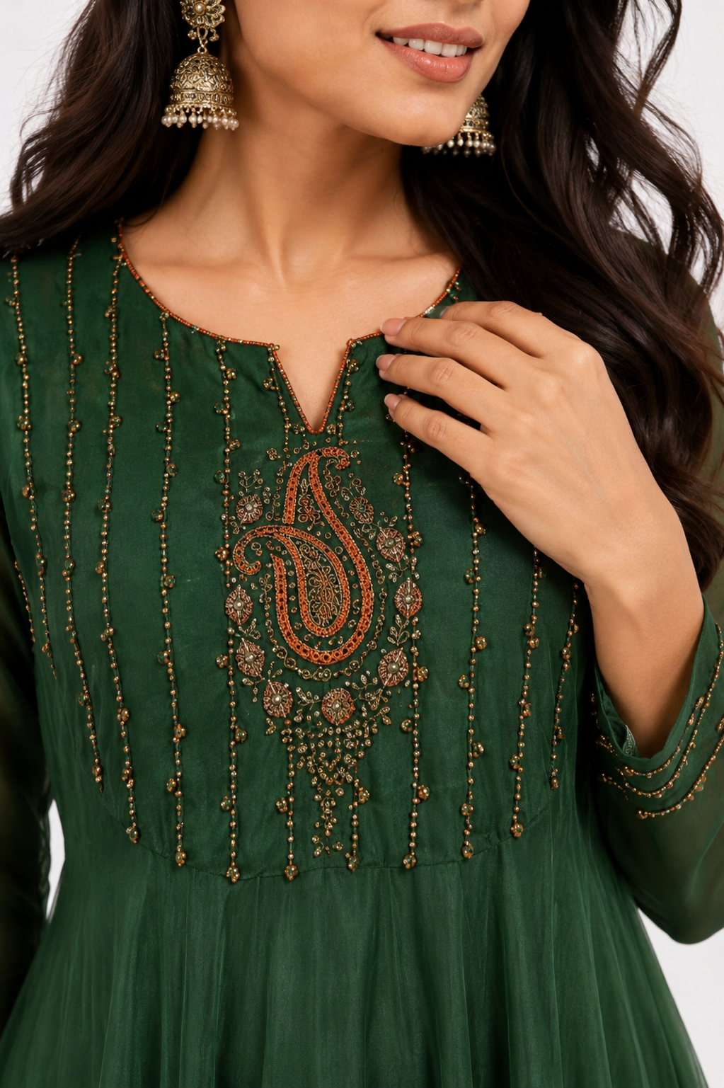 DH215-Emerald Green Anarkali Set with Intricate Embellishments