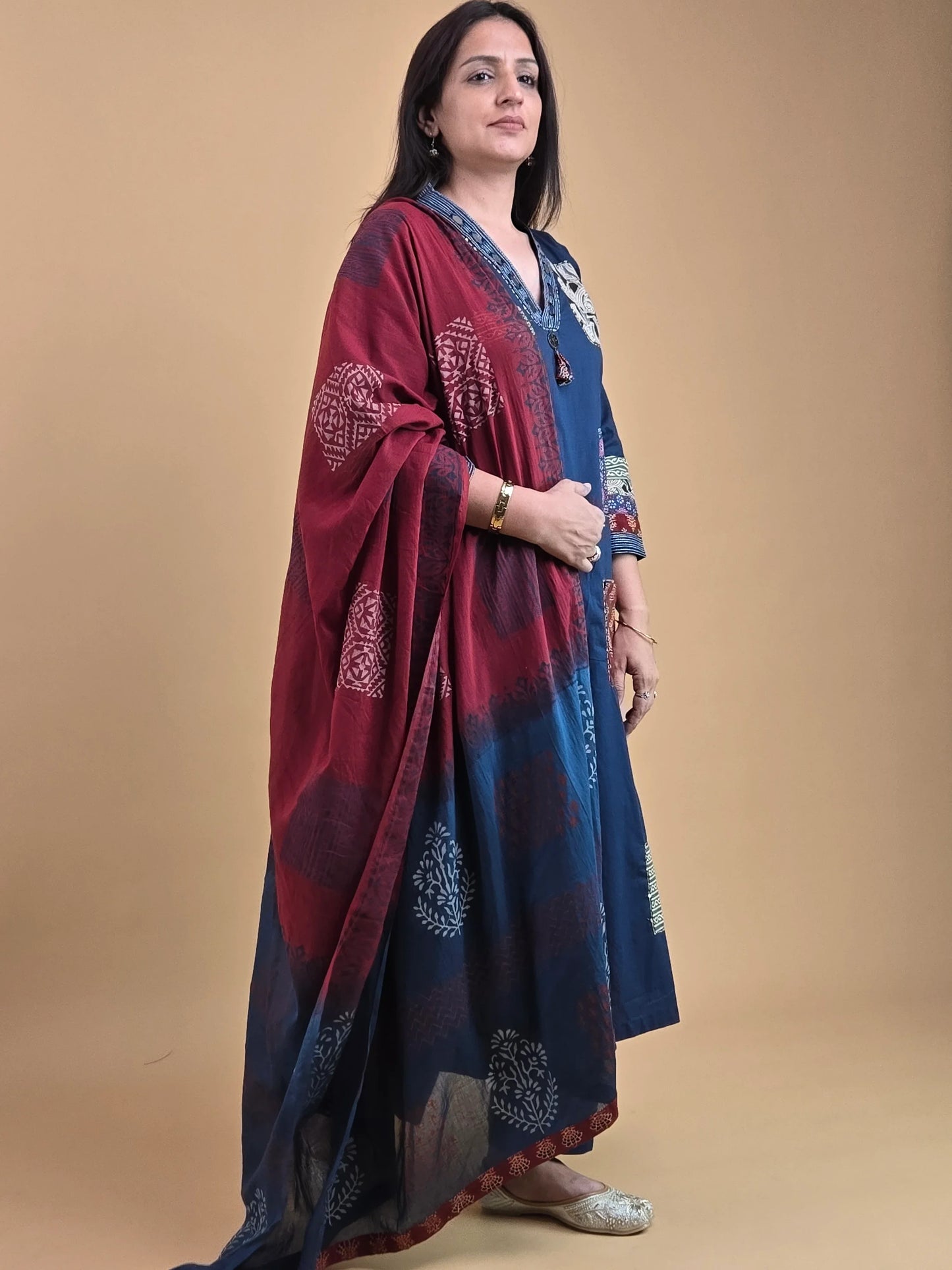 DH 126-B- Navy Blue and Red suit with pocket in front - Dharini's Store