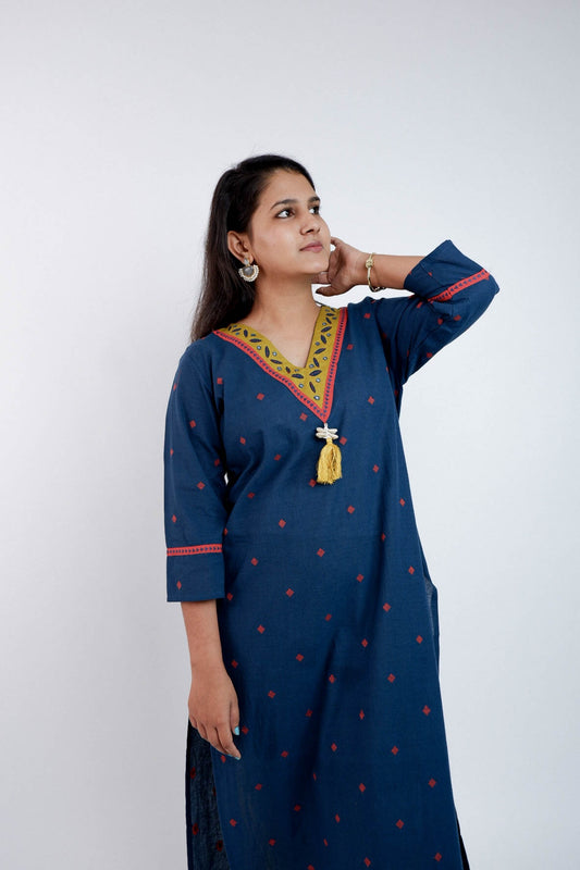 DH208-Elegant Blue Kurti with Handcrafted Detailing