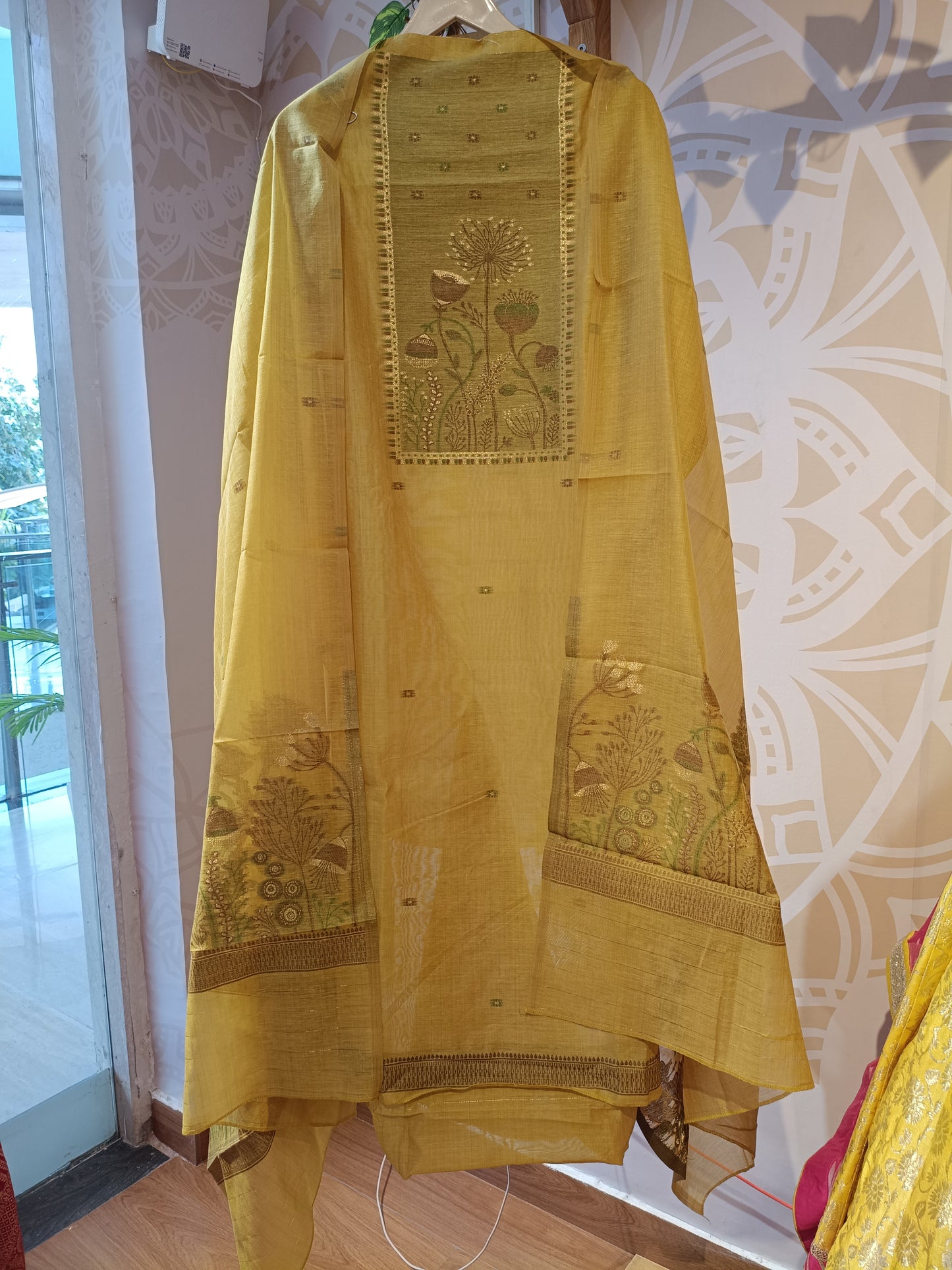 DH229-Radiant Mustard Yellow Ethnic Set With Elegant Motifs