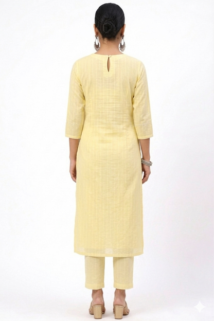 DH314-Graceful Pastel Yellow Embroidered Kurta Set with Dupatta