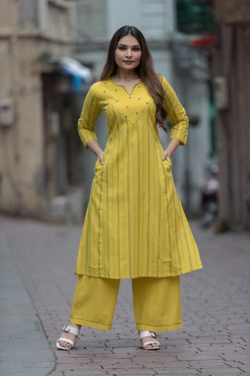 DH209-Yellow Three Piece Kurta Set