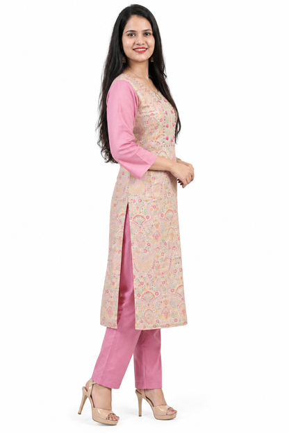 DH233-Dusty Pink Suit With Paisley Zari Weaving & Embroidery Dupatta