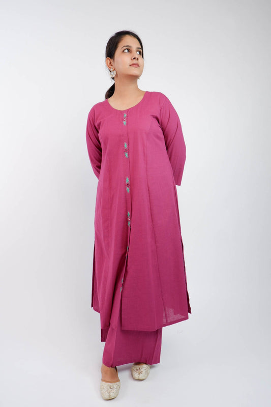 DH207-Solid Magenta Straight Kurta with Matching Pants