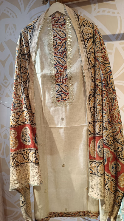 DH269-Ivory Chanderi Suit With Kashmir Print Dupatta